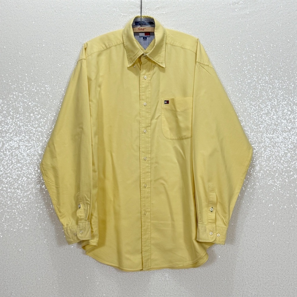 Tommy Hilfiger Yellow Button Down Shirt Men’s L Vintage Cotton Long Sleeve - Picture 4 of 9